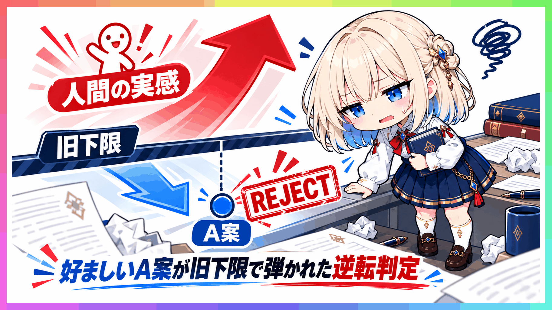 旧下限40%の赤い境界線が25%のA案を容赦なく弾いている判定画面